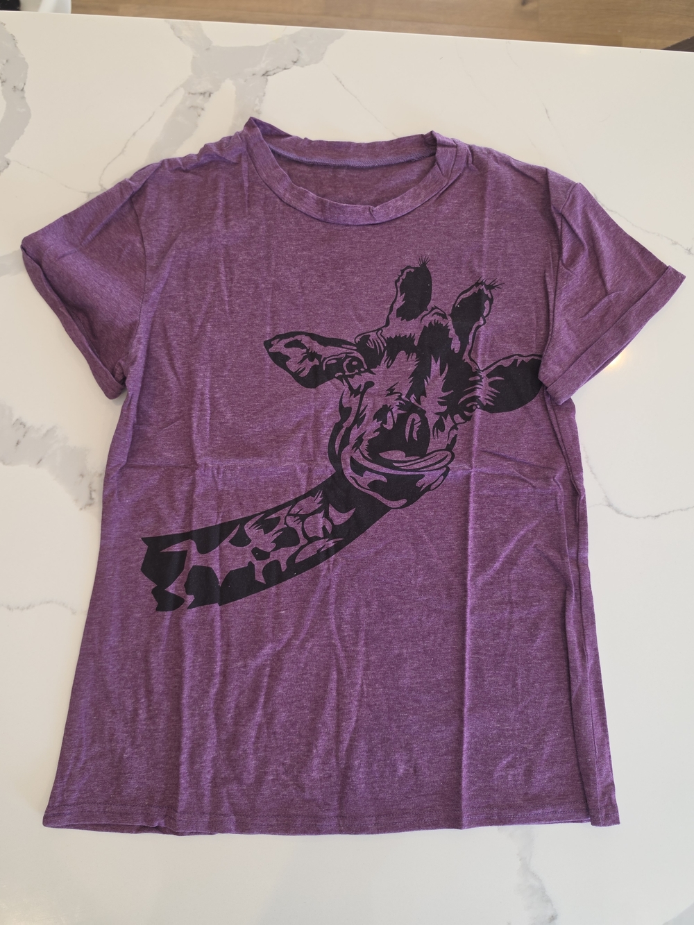 Purple Giraffe Graphic Tee Womens Short Sleeve Shirt- small